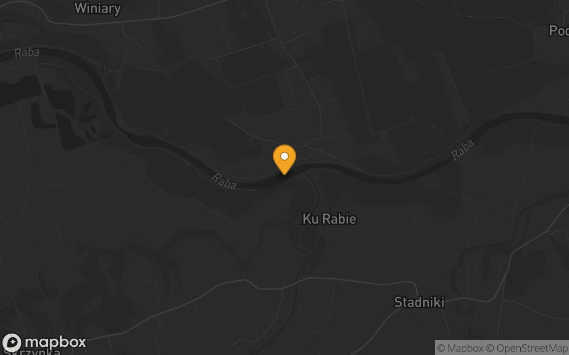 Location map: The shore by the water in Raba, Lesser Poland Voivodeship