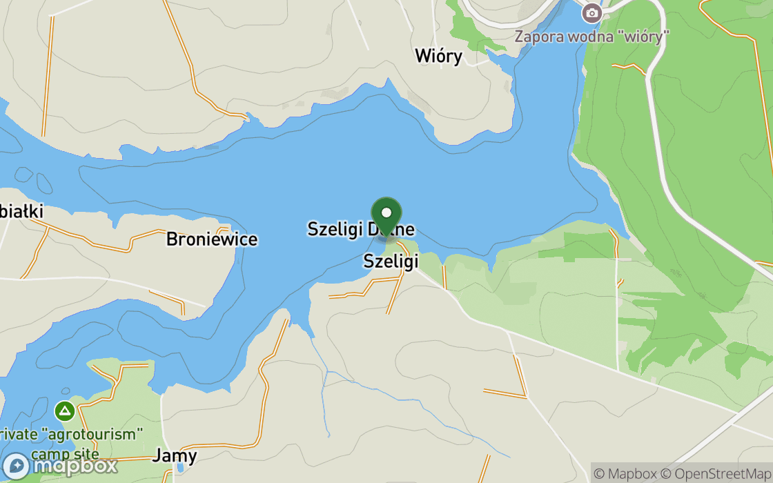 Location map: The water's edge near Szeligi, Holy Cross Voivodeship