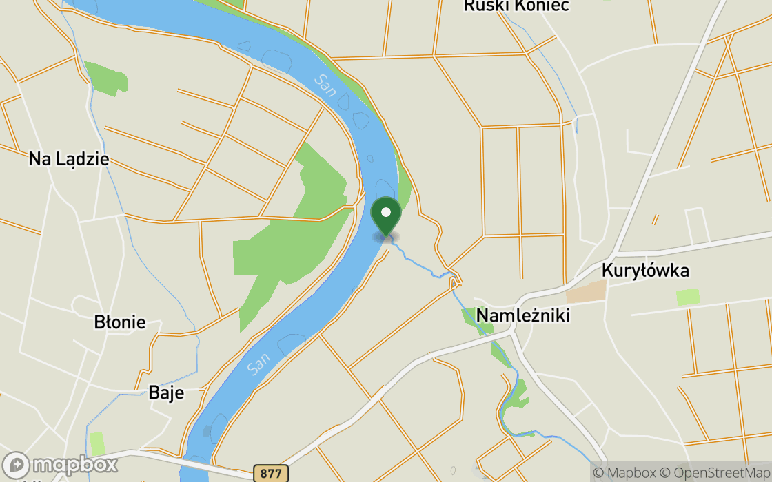 Location map: The bank of the San River near Kuryłówka, Subcarpathian Voivodeship