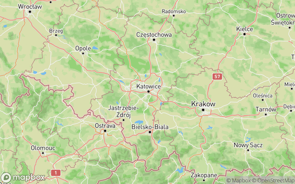 Mapa miejsc w regionie Śląskie