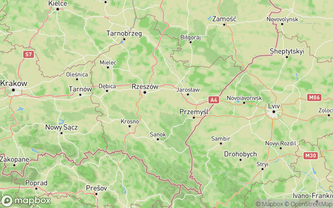 Mapa miejsc w regionie Podkarpackie