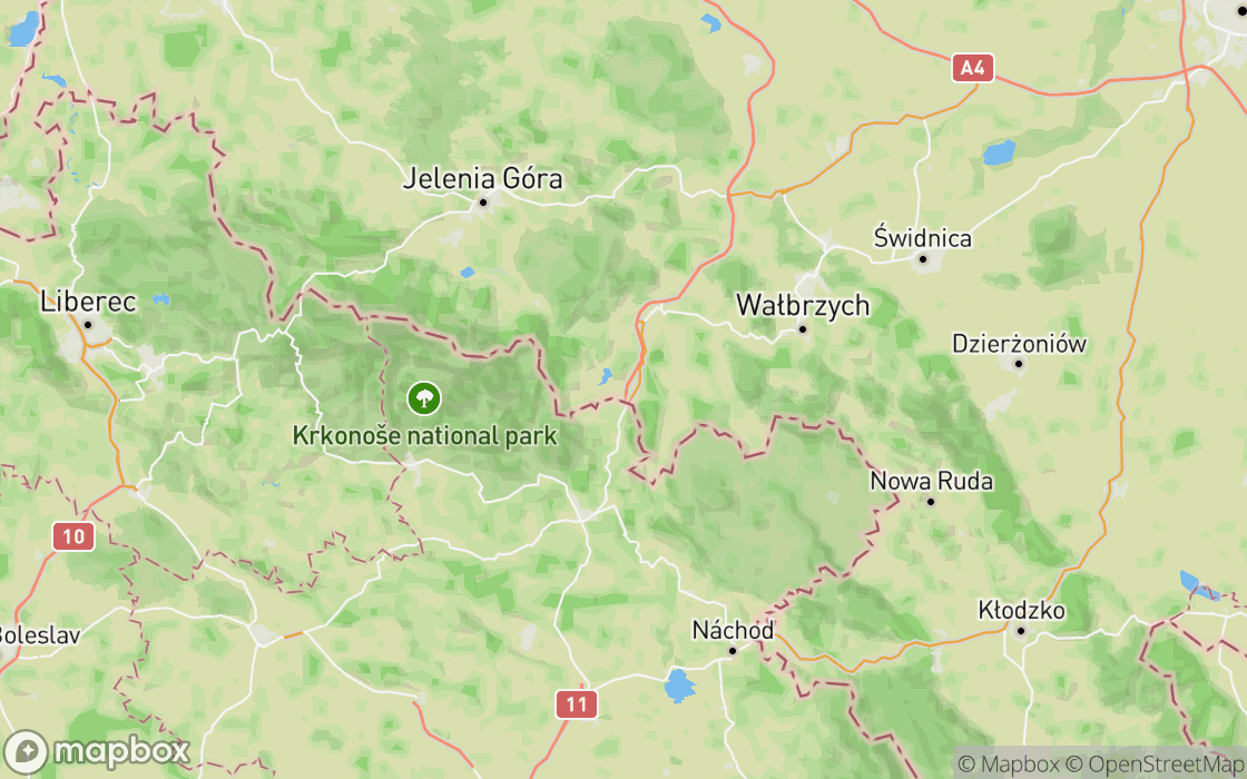 Mapa miejsc w regionie Sudety