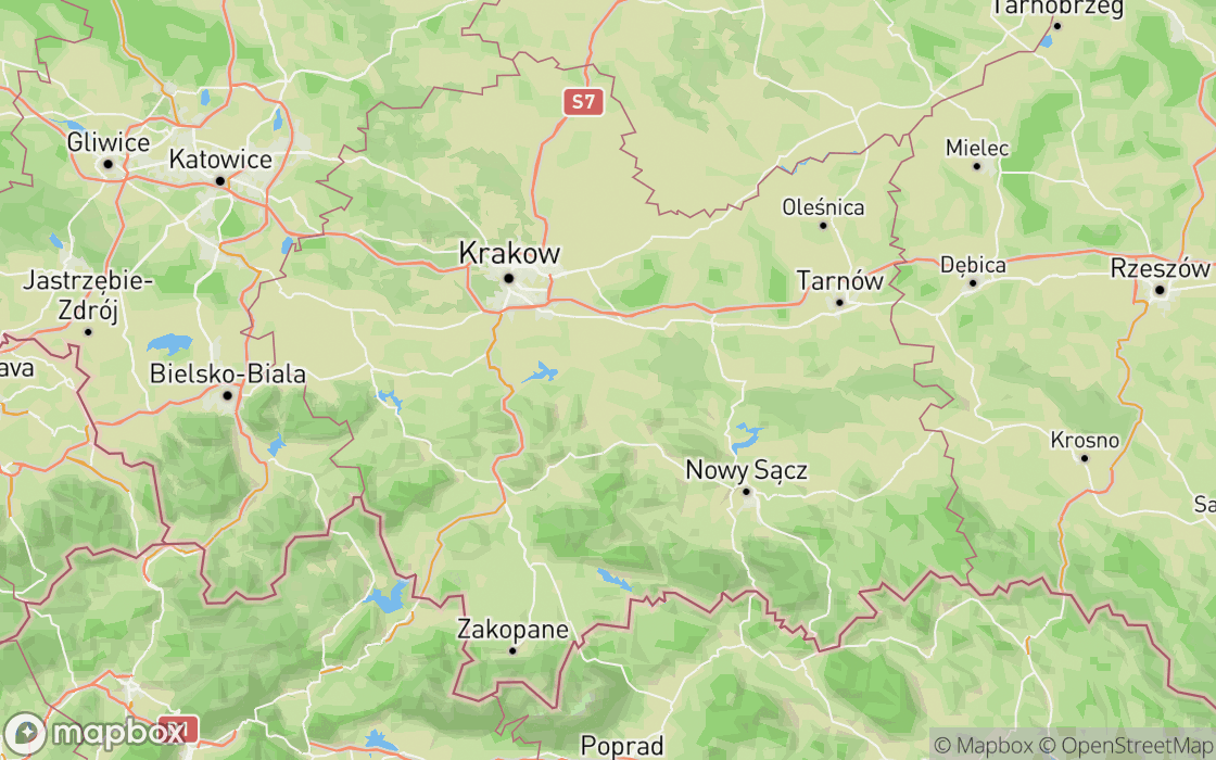 Mapa miejsc w regionie Małopolska