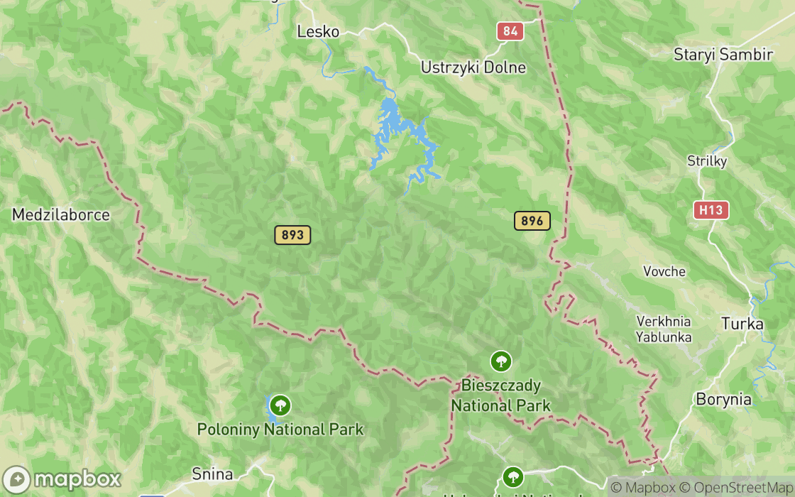 Mapa miejsc w regionie Bieszczady