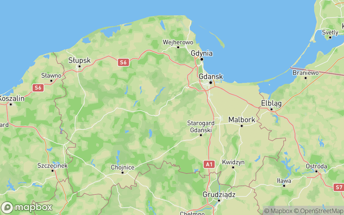 Mapa miejsc w regionie Pomorskie